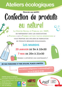 Atelier (adultes) « Confection de produits au naturel : produits ménagers écologiques »